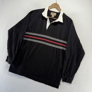 Vintage Sonoma Rugby shirt Men's Large Black Solid Striped Collared Preppy 90s